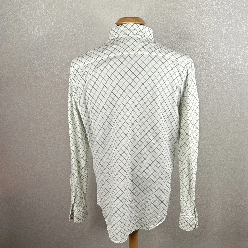 Banana Republic Men's  White & Green Checkered Casual Preppy Business Shirt Sz L